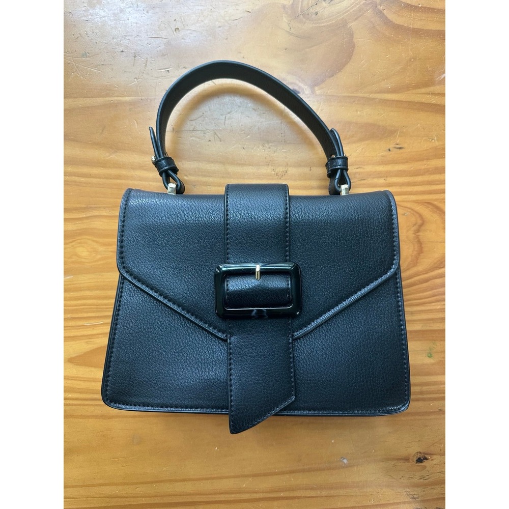 Black Faux Leather Top Handle or Shoulder Bag Satchel Handbag Gold chain